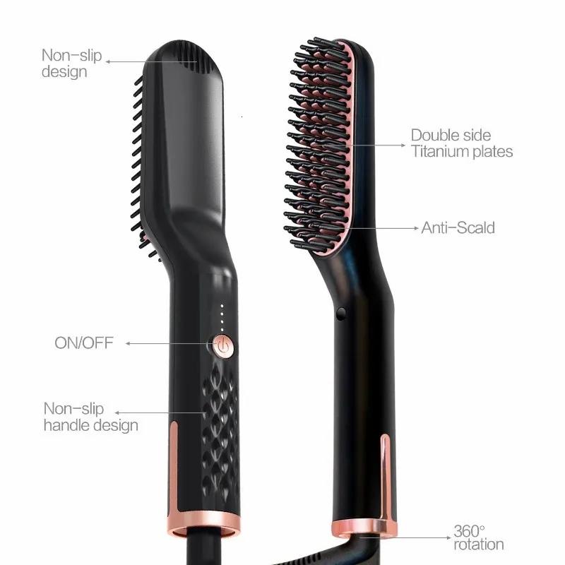 Hair Care & Styling Tools | 3 In 1 Beard Hair Straightening Brush Heated Comb Men Beard Multifunctional Straightener Ceramic Heat Comb Quick Hair Styler 240306 Hair Care & Styling Tools Hair Care & Styling Tools