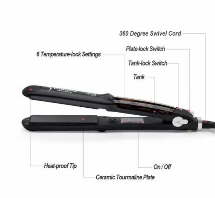 Hair Care & Styling Tools | 55W Professional Hair Salon Steam Styler Flat Ceramics Organosilicon Hair Straightener For Both Dry And Wet Healthy Silky Eu Plug Black Hair Care & Styling Tools Hair Care & Styling Tools