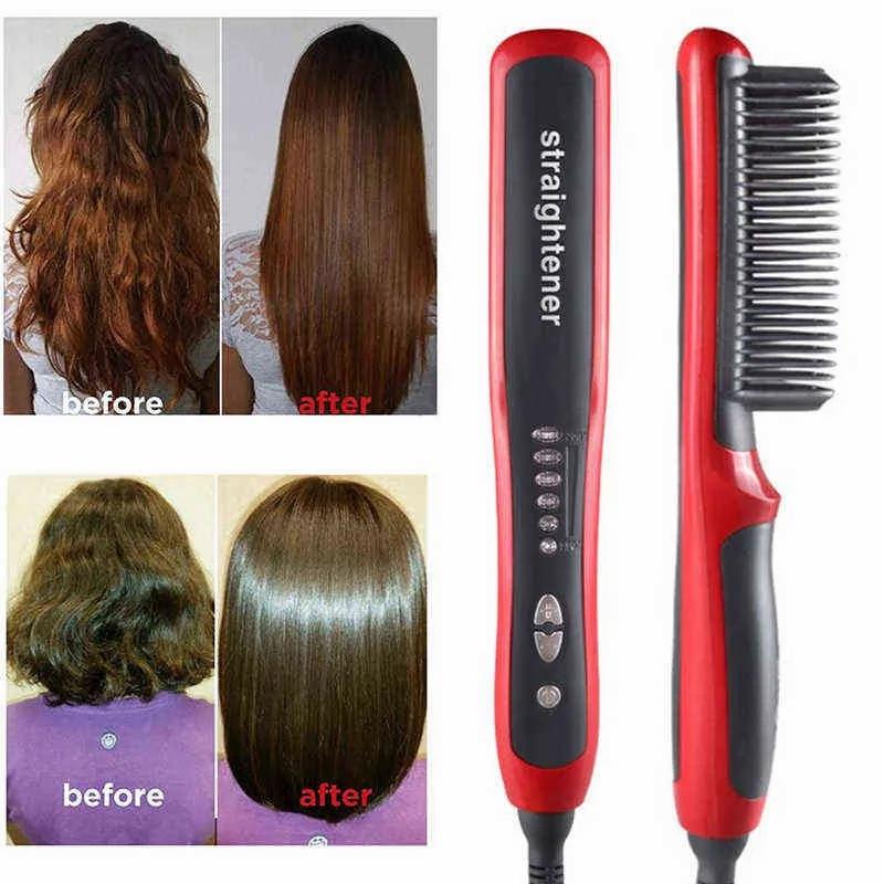 Hair Care & Styling Tools | Anti-Scalding Ceramic Hair Straighteners Curlers Flat Irons Multifunctional Hair Brush Curling Iron Straightening Comb Men Beard 211224 Hair Care & Styling Tools Hair Care & Styling Tools