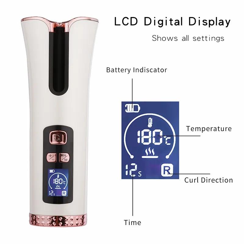 Hair Care & Styling Tools | Cordless Auto Rotating Ceramic Hair Curler Usb Rechargeable Curling Iron Led Display Temperature Adjustable Hair Tools Hair Care & Styling Tools Hair Care & Styling Tools