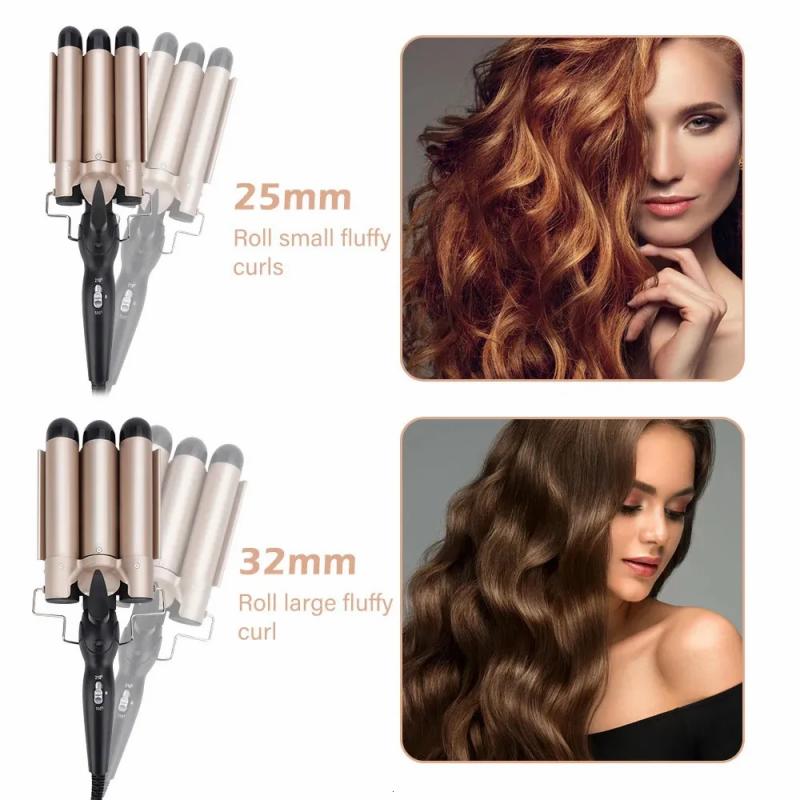 Hair Care & Styling Tools | Curling Irons 3Barrel Curling Iron 25/32Mm Heats Up Fast Tourmaline Ceramic Triple Barrels Beach Waves Curling Iron Egg Roll Hair Styling Tool 231024 Hair Care & Styling Tools Hair Care & Styling Tools