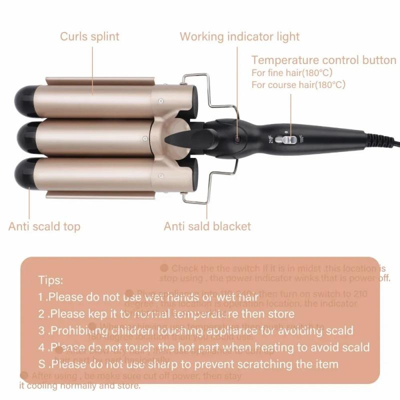 Hair Care & Styling Tools | Curling Irons 3Barrel Curling Iron 25/32Mm Heats Up Fast Tourmaline Ceramic Triple Barrels Beach Waves Curling Iron Egg Roll Hair Styling Tool 231024 Hair Care & Styling Tools Hair Care & Styling Tools