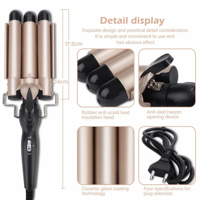 Hair Care & Styling Tools | Curling Irons 3Barrel Curling Iron 25/32Mm Heats Up Fast Tourmaline Ceramic Triple Barrels Beach Waves Curling Iron Egg Roll Hair Styling Tool 231024 Hair Care & Styling Tools Hair Care & Styling Tools