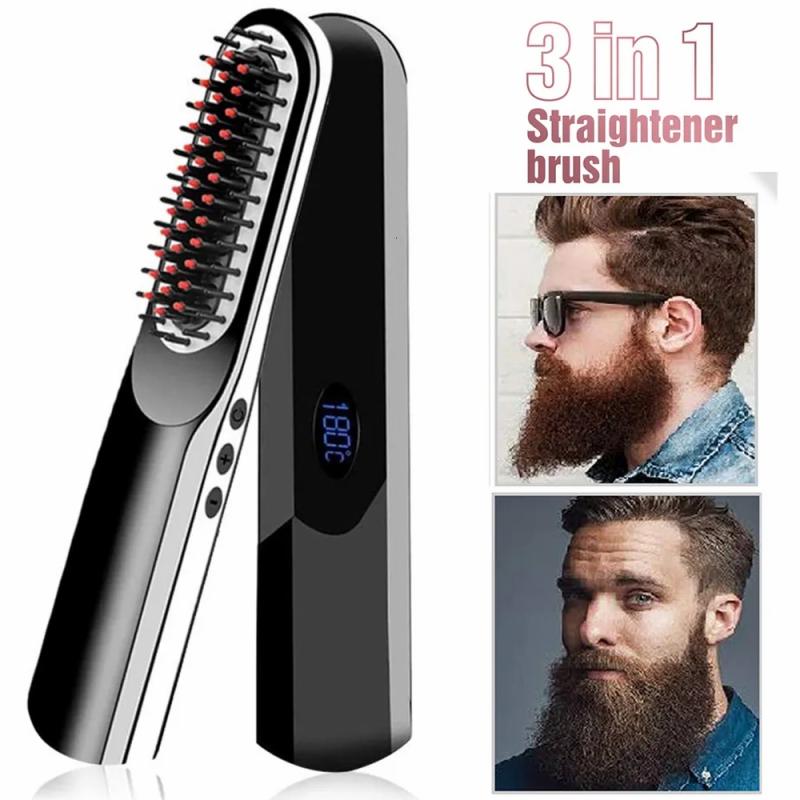 Hair Care & Styling Tools | Curling Irons Wireless Men Quick Beard Straightener Hair Style Comb Lcd Multifunctional Cordless Usb Charging Straightening Brush 230815 Hair Care & Styling Tools Hair Care & Styling Tools