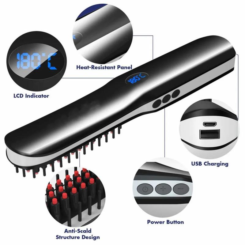 Hair Care & Styling Tools | Curling Irons Wireless Men Quick Beard Straightener Hair Style Comb Lcd Multifunctional Cordless Usb Charging Straightening Brush 230815 Hair Care & Styling Tools Hair Care & Styling Tools