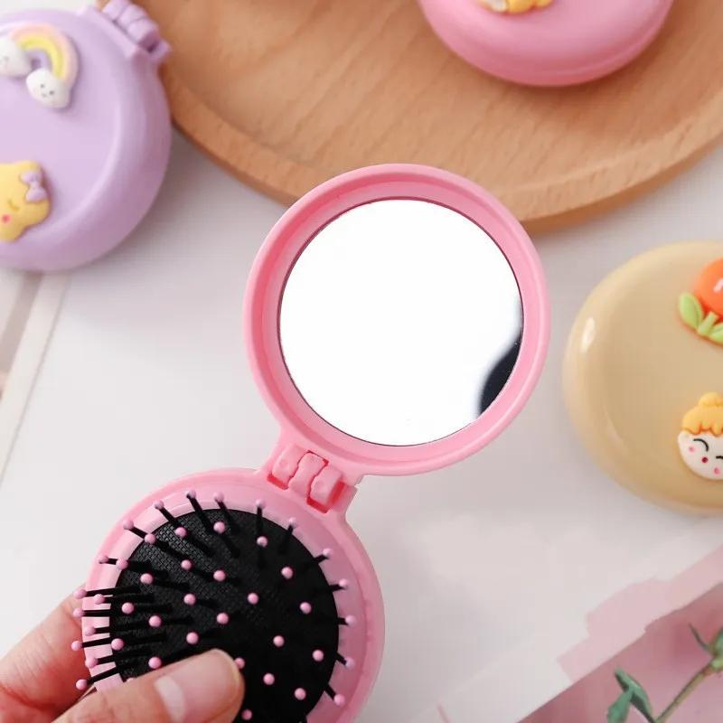 Hair Care & Styling Tools | Girls Portable Mini Folding Massage Comb Airbag Round Travel Hair Brush With Mirror Cute Anti-Static Rainbow Comb Hair Care & Styling Tools Hair Care & Styling Tools