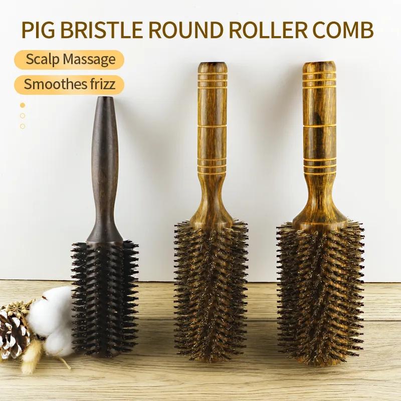 Hair Care & Styling Tools | Hair Brushes Professional High Quality 63 Mm Boar Bristle Hair Wood Round Brush Long Hair Styling Comb Curly And Straight Hairdressing Comb 230529 Hair Care & Styling Tools Hair Care & Styling Tools