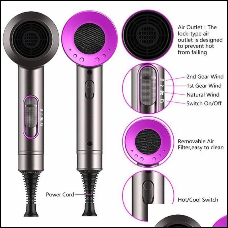 Hair Care & Styling Tools | Hair Dryers Hair Dryer Negative Lonic Hammer Blower Electric Professional Cold Wind Hairdryer Temperature Care Blowdryer Drop Delive Dhowh Hair Care & Styling Tools Hair Care & Styling Tools