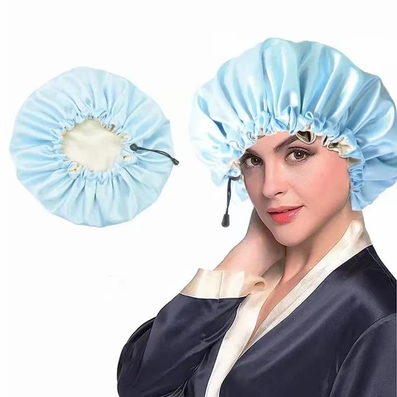 Hair Care & Styling Tools | Letter Designer Imitation Silk Shower Cap Women’s Monochrome Nightcap Hair Care Hat Satin Sleep Health Beauty Elastic Bath Hair Care & Styling Tools Hair Care & Styling Tools