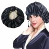 Hair Care & Styling Tools | Letter Designer Imitation Silk Shower Cap Women’s Monochrome Nightcap Hair Care Hat Satin Sleep Health Beauty Elastic Bath Hair Care & Styling Tools Hair Care & Styling Tools