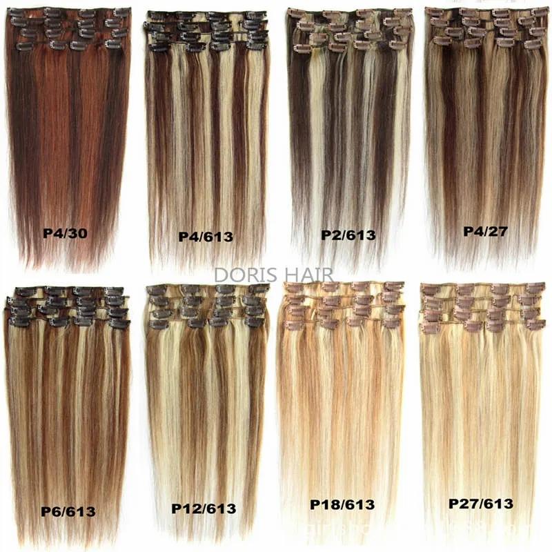 Hair Extensions | Blond Black Brown Silky Straight Real Human Hair Remy Clip In Extensions 15-24 Inch 70G 100G 120G Brazilian Indian For Full Head Double Weft Hair Extensions Hair Extensions