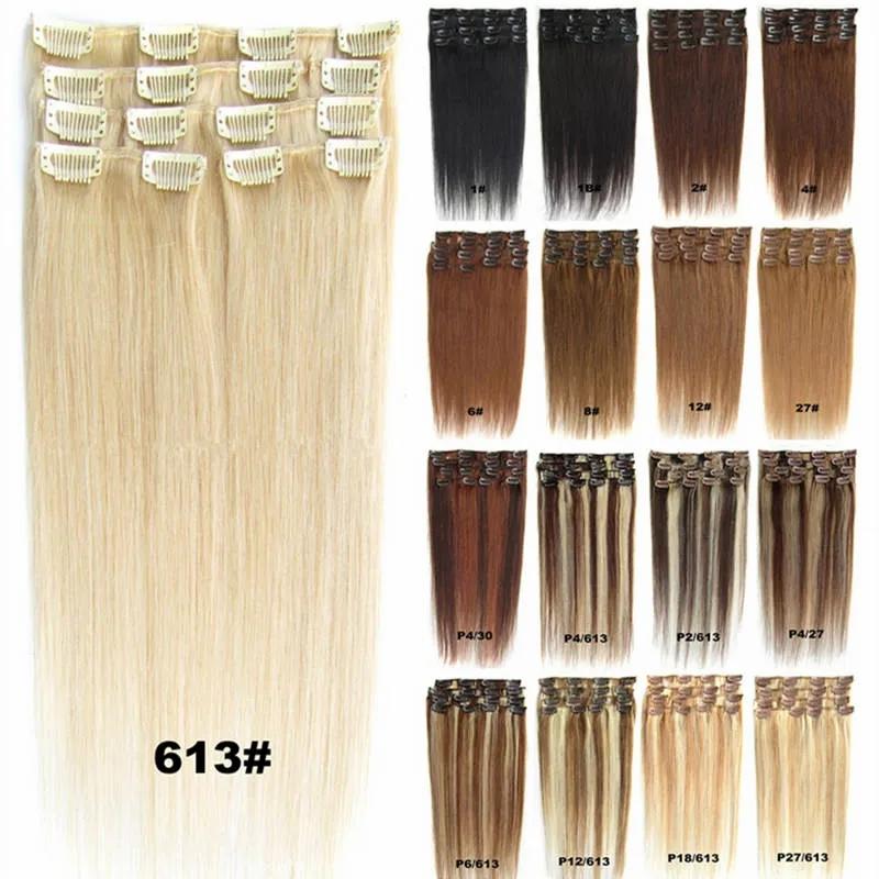 Hair Extensions | Blond Black Brown Silky Straight Real Human Hair Remy Clip In Extensions 15-24 Inch 70G 100G 120G Brazilian Indian For Full Head Double Weft Hair Extensions Hair Extensions