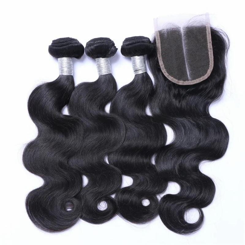 Hair Extensions | Brazilian Body Wave Human Hair 3 Bundles With Closures Natural Black Color Hair Extensions Hair Extensions