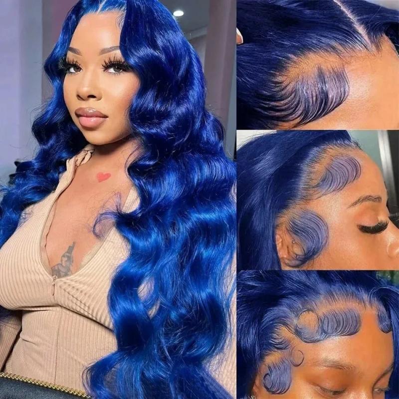 Hair Wigs | 13X4 Navy Blue Body Wave Lace Front Human Hair Wigs Pre Plucked Brazilian Blue Hd Lace Frontal Wig For Women Human Hair Wig Hair Wigs Hair Wigs