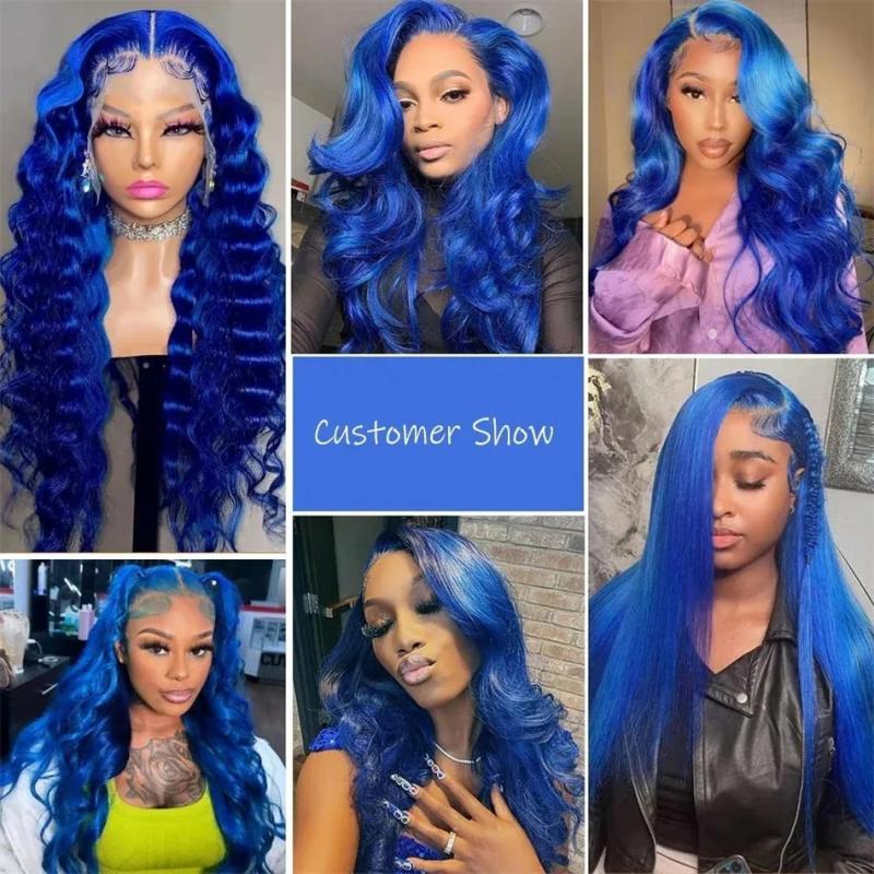 Hair Wigs | 13X4 Navy Blue Body Wave Lace Front Human Hair Wigs Pre Plucked Brazilian Blue Hd Lace Frontal Wig For Women Human Hair Wig Hair Wigs Hair Wigs