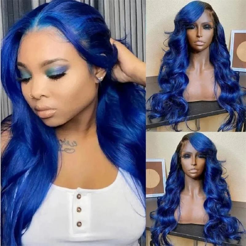 Hair Wigs | 13X4 Navy Blue Body Wave Lace Front Human Hair Wigs Pre Plucked Brazilian Blue Hd Lace Frontal Wig For Women Human Hair Wig Hair Wigs Hair Wigs