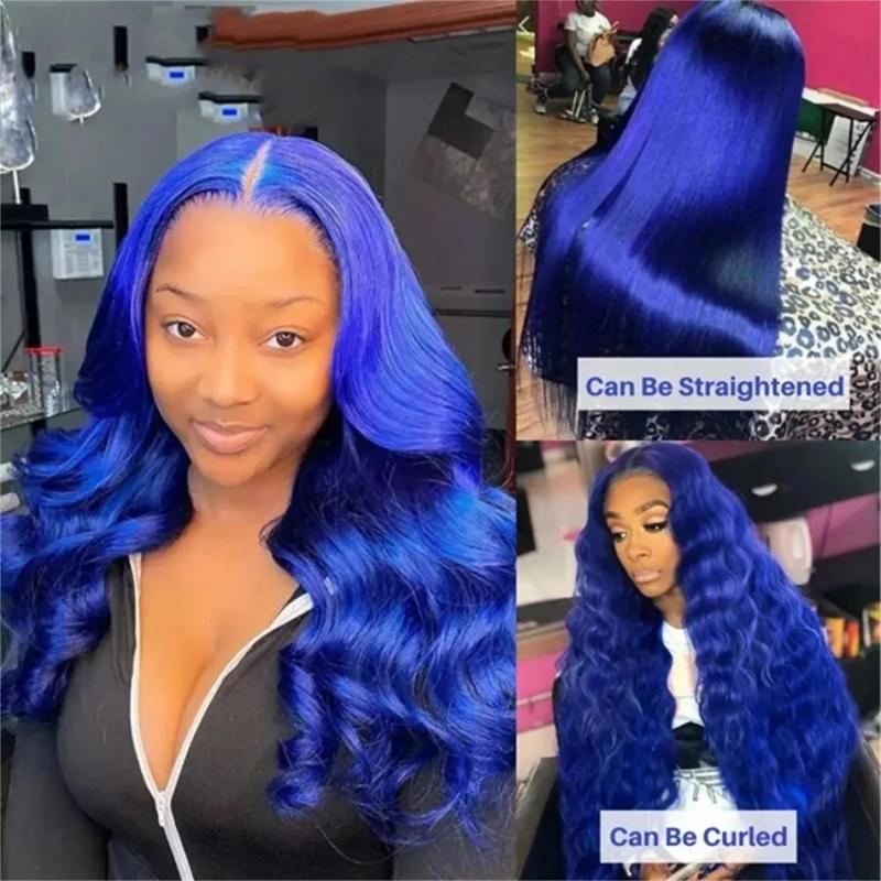 Hair Wigs | 13X4 Navy Blue Body Wave Lace Front Human Hair Wigs Pre Plucked Brazilian Blue Hd Lace Frontal Wig For Women Human Hair Wig Hair Wigs Hair Wigs