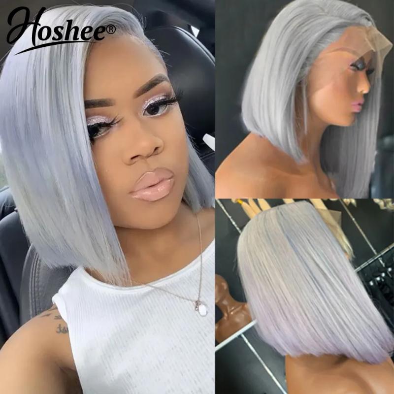 Hair Wigs | 13X4 Silver Grey Short Bob Human Hair Wigs For Women Brazilian Hd Transparent Straight Glueless Synthetic Lace Frontal Wig Hair Wigs Auburn