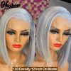 Hair Wigs | 13X4 Silver Grey Short Bob Human Hair Wigs For Women Brazilian Hd Transparent Straight Glueless Synthetic Lace Frontal Wig Hair Wigs Auburn