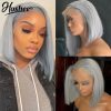 Hair Wigs | 13X4 Silver Grey Short Bob Human Hair Wigs For Women Brazilian Hd Transparent Straight Glueless Synthetic Lace Frontal Wig Hair Wigs Auburn