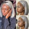 Hair Wigs | 13X4 Silver Grey Short Bob Human Hair Wigs For Women Brazilian Hd Transparent Straight Glueless Synthetic Lace Frontal Wig Hair Wigs Auburn