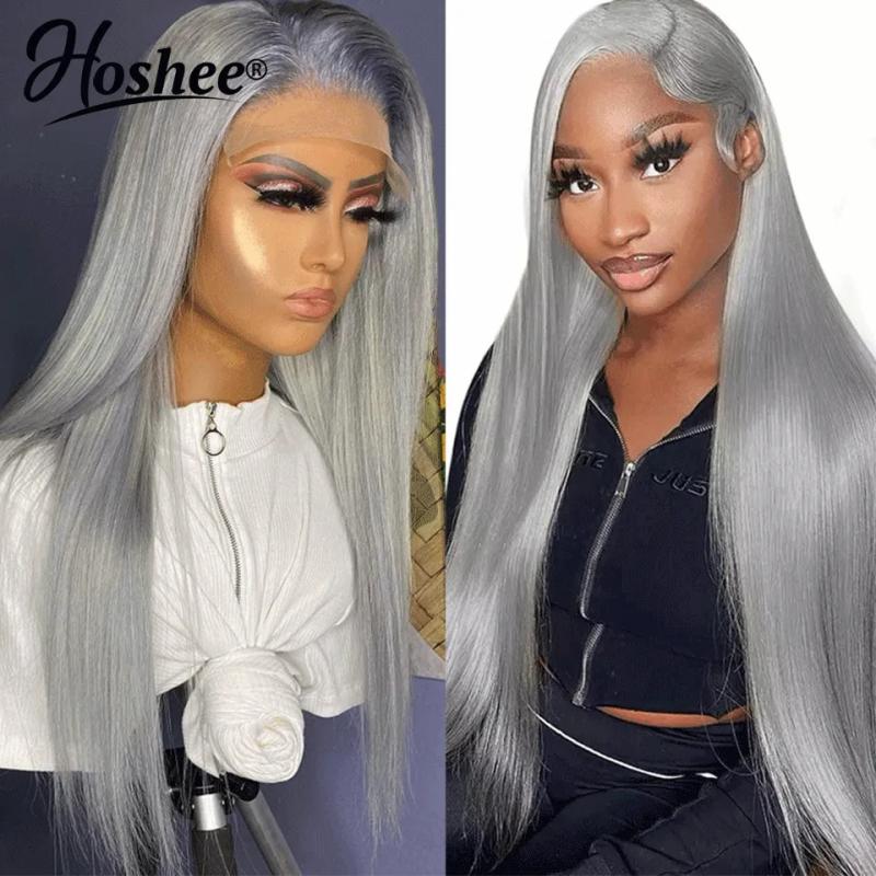 Hair Wigs | 13X4 Straight Silver Grey Human Hair Wigs For Women Gray Transparent Hd Lace Frontal Wig Glueless Colored Synthetic Wig Preplucked Hair Wigs 613 Color