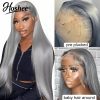 Hair Wigs | 13X4 Straight Silver Grey Human Hair Wigs For Women Gray Transparent Hd Lace Frontal Wig Glueless Colored Synthetic Wig Preplucked Hair Wigs 613 Color