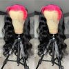 Hair Wigs | 180% Density Black Pink Highlight Human Hair Wigs 13X4 Body Wave Lace Front Wig Hd Transparent Lace Synthetic Preplucked Hair Wigs 613 Blonde Color