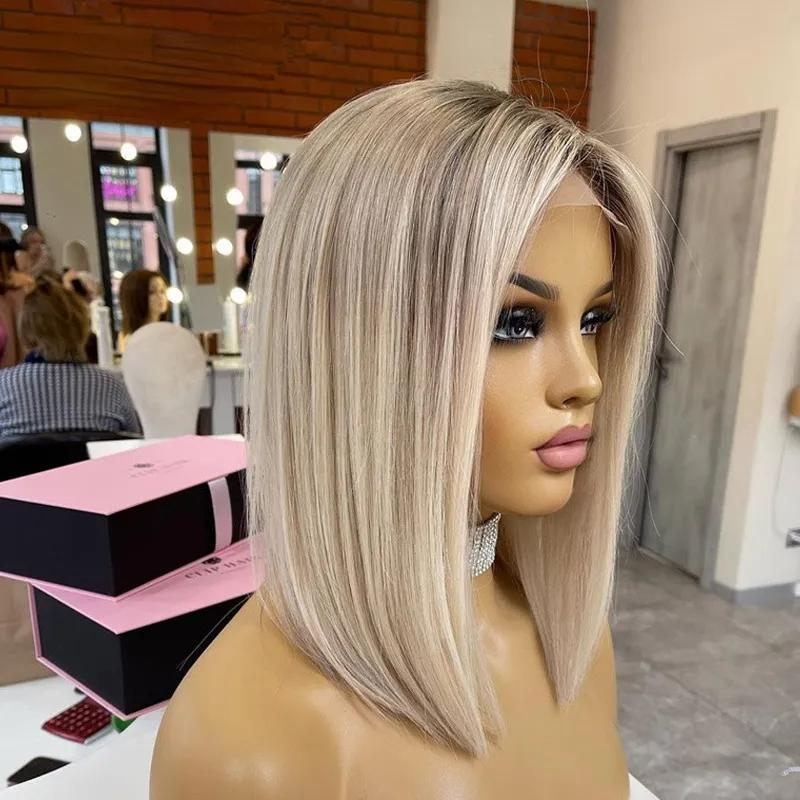 Hair Wigs | 180Density Blonde Highlight Wig Human Hair Bob Wig For White Women Brazilian Short Straight Bob Wig Lace Front Wigs Piano Cheap Wig On Sale Hair Wigs Auburn