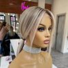 Hair Wigs | 180Density Blonde Highlight Wig Human Hair Bob Wig For White Women Brazilian Short Straight Bob Wig Lace Front Wigs Piano Cheap Wig On Sale Hair Wigs Auburn