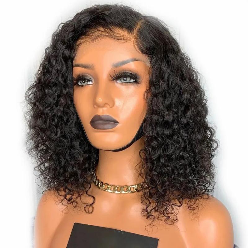 Hair Wigs | 1B/Blonde Ombre Short Kinky Curly Simulation Human Hair Wigs Pre Plucked Black /Burgundy Red Synthetic Lace Front Bob Wig Heat Resistant Hair Wigs black