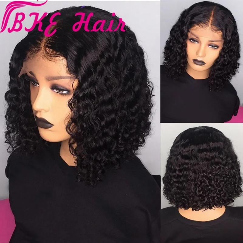 Hair Wigs | 1B/Blonde Ombre Short Kinky Curly Simulation Human Hair Wigs Pre Plucked Black /Burgundy Red Synthetic Lace Front Bob Wig Heat Resistant Hair Wigs black