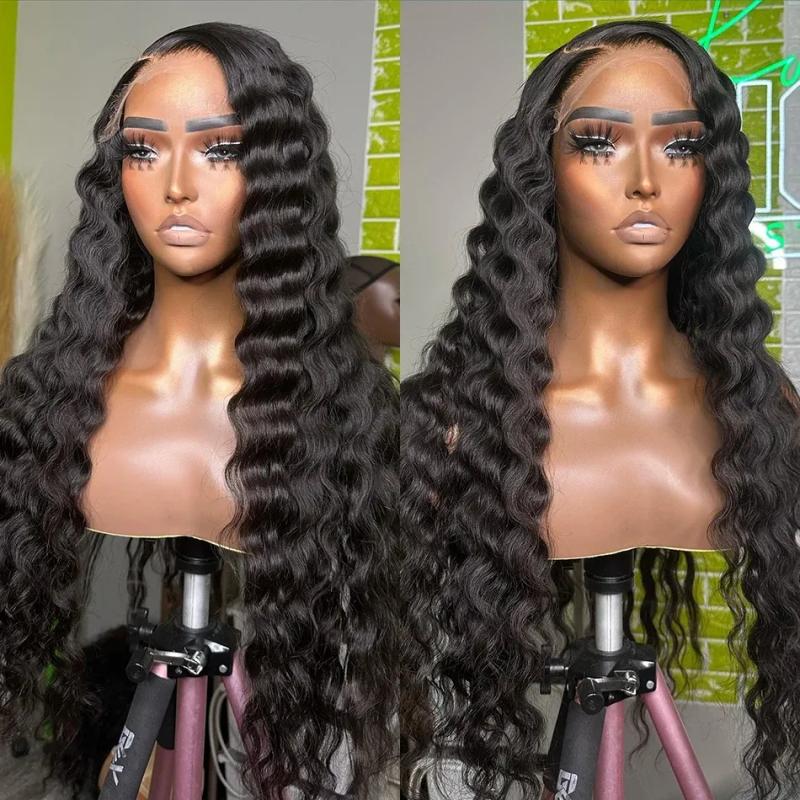 Hair Wigs | 250 Density Hd Lace Loose Deep Wave Frontal Wig 40Inch Glueless 13X4 Curly Lace Front Human Hair Wigs For Women Black/Blonde/Red Synthetic Wig Cosplay Hair Wigs Black Color