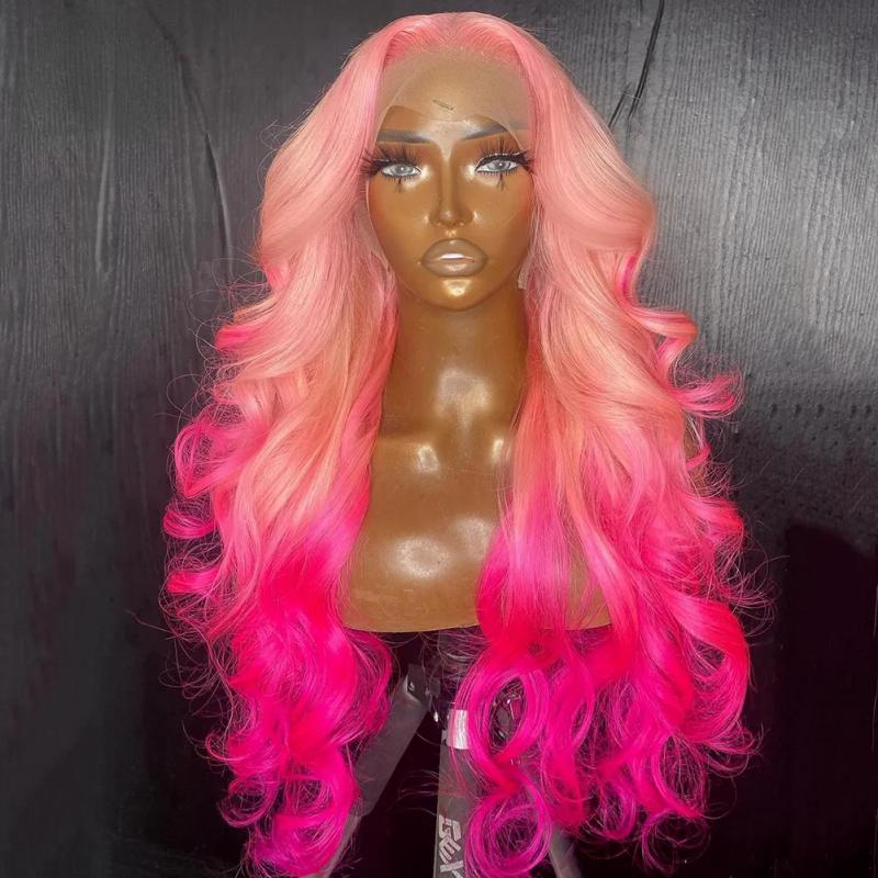 Hair Wigs | 30 Inch Ombre Pink Body Wave Transparent Lace Human Hair Wigs Brazilian Wavy Lace Frontal Wig For Black Women Synthetic Pre Plucked Hair Wigs 613 Blonde Color