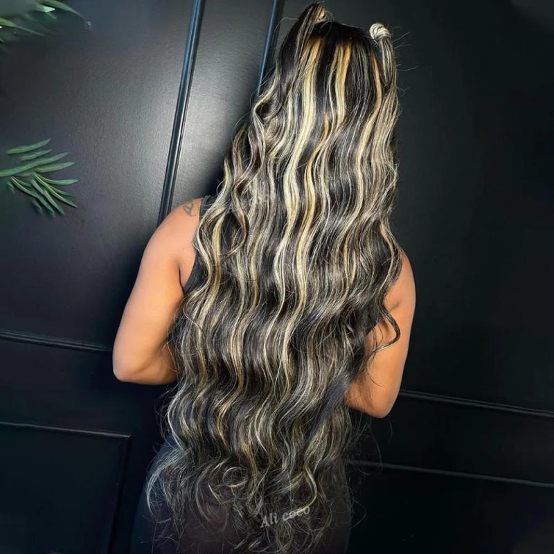 Hair Wigs | 34 Inch Peruvian Hair Honey Blonde Wig 1B 27 Highlight Body Wave Lace Front Wigs Synthetic 13X4 Lace Frontal Wigs Preplucked For Women Hair Wigs 613 Color