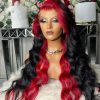 Hair Wigs | 34 Inches Perivian Hd Lace Front Wig Red Ombre Black Body Wave Lace Frontal Wig Colored Highlight Wig Synthetic Preplucked Hair Wigs 613 Blonde Color