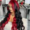 Hair Wigs | 34 Inches Perivian Hd Lace Front Wig Red Ombre Black Body Wave Lace Frontal Wig Colored Highlight Wig Synthetic Preplucked Hair Wigs 613 Blonde Color