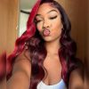 Hair Wigs | 34 Inches Perivian Hd Lace Front Wig Red Ombre Black Body Wave Lace Frontal Wig Colored Highlight Wig Synthetic Preplucked Hair Wigs 613 Blonde Color