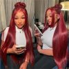 Hair Wigs | 36 Inch Burgundy 13X4 Hd Lace Frontal Human Hair Wig On Sale Bone Straight Lace Front 99J Colored Human Hair Wigs For Women Hair Wigs Black Color