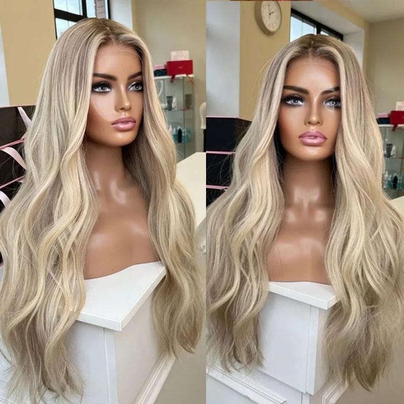 Hair Wigs | 360 Lace Highlights Blonde Human Hair Wigs 613 Lace Frontal Wig For Women Natural Wavy Hd Transparent Lace Glueless Wig Preplucked Hair Wigs 613 Blonde Color