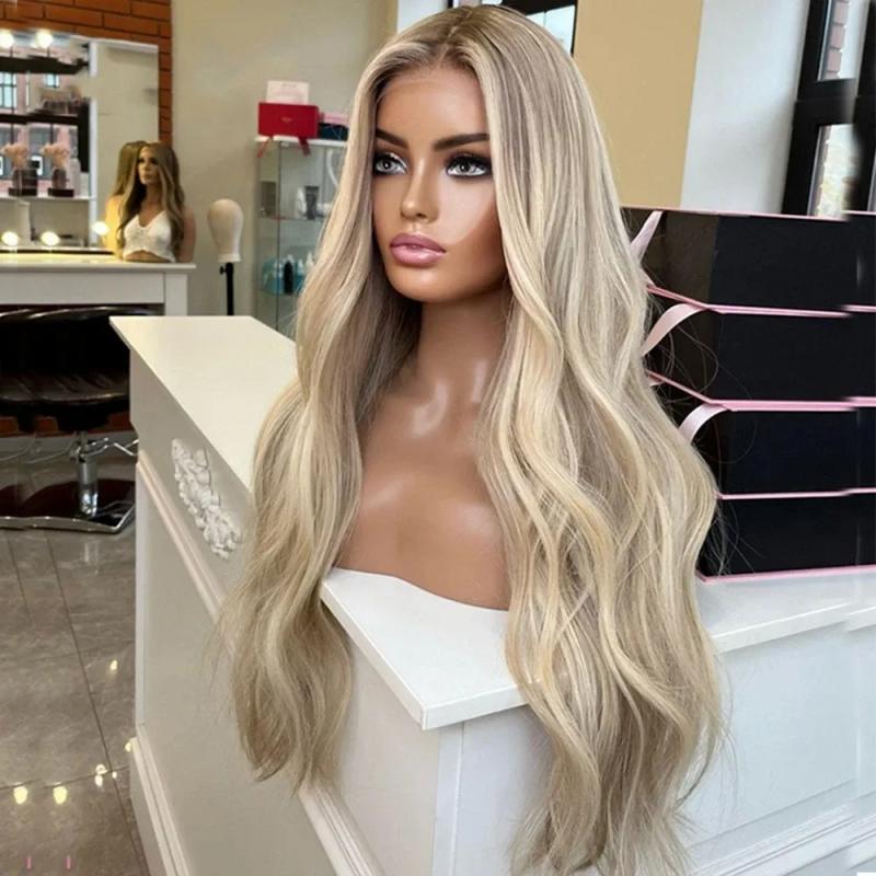 Hair Wigs | 360 Lace Highlights Blonde Human Hair Wigs 613 Lace Frontal Wig For Women Natural Wavy Hd Transparent Lace Glueless Wig Preplucked Hair Wigs 613 Blonde Color