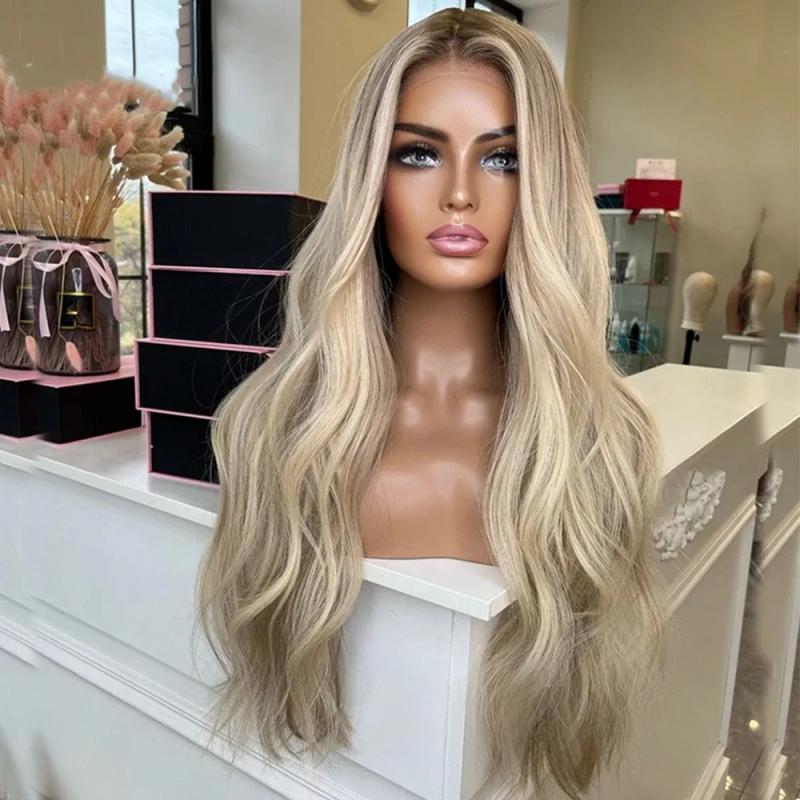 Hair Wigs | 360 Lace Highlights Blonde Human Hair Wigs 613 Lace Frontal Wig For Women Natural Wavy Hd Transparent Lace Glueless Wig Preplucked Hair Wigs 613 Blonde Color