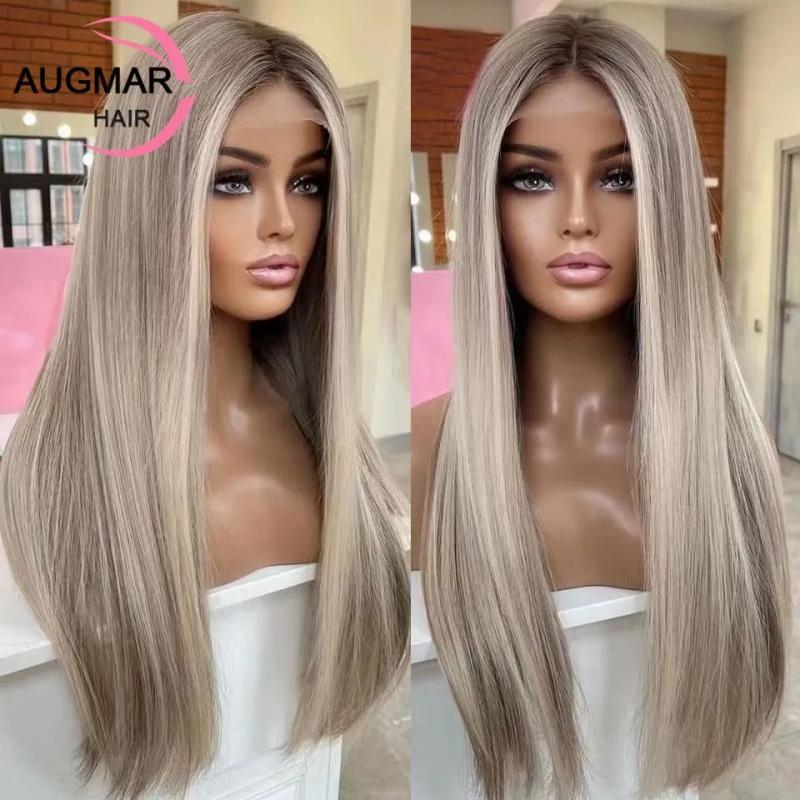 Hair Wigs | 40 Inch Brown Highlight Wig Human Hair 360 Lace Frontal Wig Remy Hd Ash Blonde Straight Synthetic Lace Front Wigs For Women Cosplay Hair Wigs 613 Blonde Color