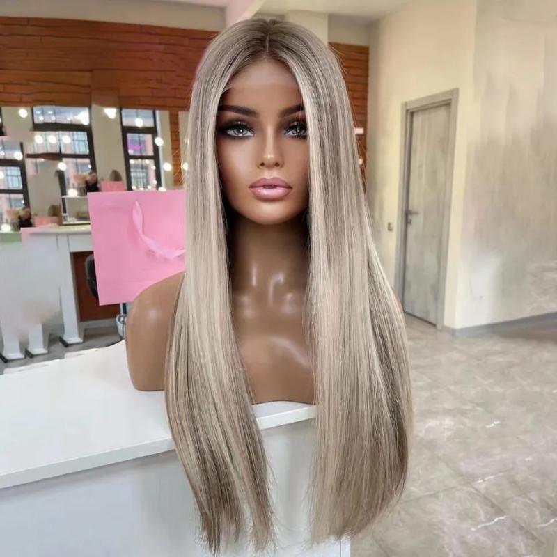 Hair Wigs | 40 Inch Brown Highlight Wig Human Hair 360 Lace Frontal Wig Remy Hd Ash Blonde Straight Synthetic Lace Front Wigs For Women Cosplay Hair Wigs 613 Blonde Color