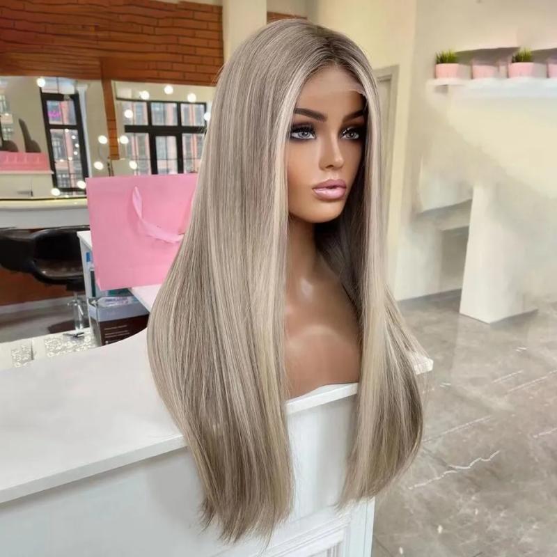 Hair Wigs | 40 Inch Brown Highlight Wig Human Hair 360 Lace Frontal Wig Remy Hd Ash Blonde Straight Synthetic Lace Front Wigs For Women Cosplay Hair Wigs 613 Blonde Color