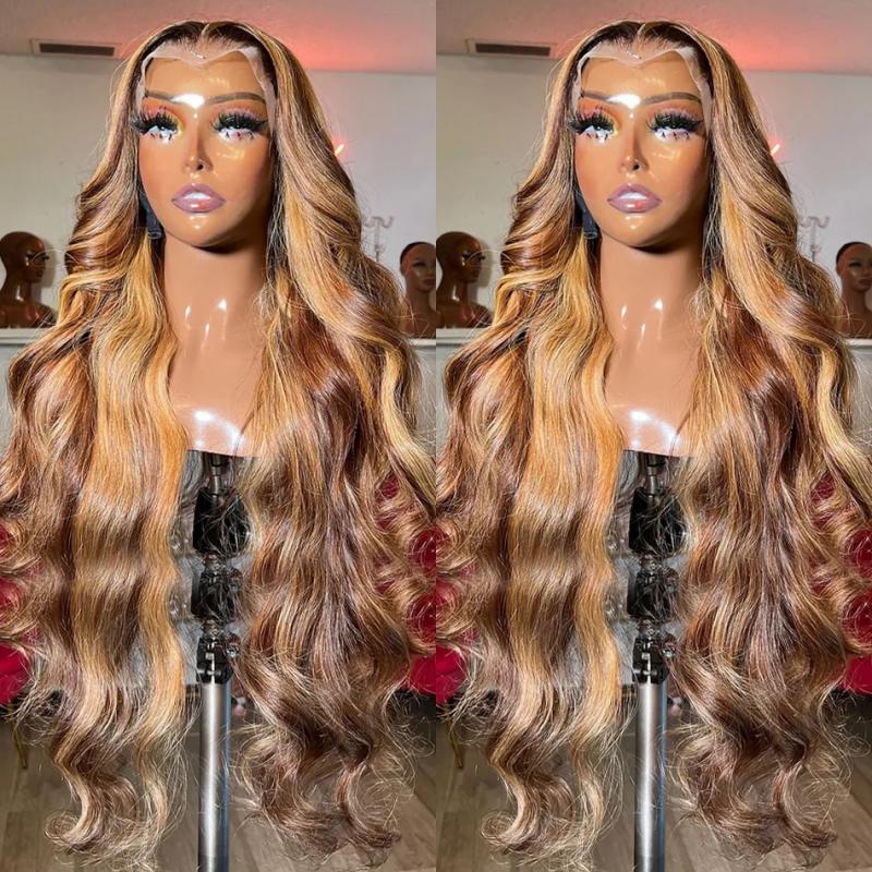 Hair Wigs | 40Inch Highlight Hd Body Wave Simulation Human Hair Wigs Honey Blonde Ombre Water Wave Brazilian Lace Frontal Wigs For Women Hair Wigs 613 Blonde Color