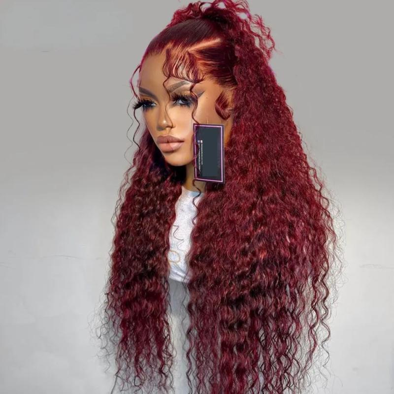 Hair Wigs | 99J Burgundy 13X4 Hd Lace Water Wave Frontal Wigs Human Hair Glueless Red Colored Brazilian Wigs 36 Inch Deep Wave Wig Hair Wigs 613 Blonde Color