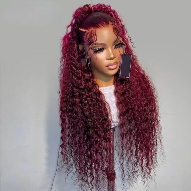 Hair Wigs | 99J Burgundy 13X4 Hd Lace Water Wave Frontal Wigs Human Hair Glueless Red Colored Brazilian Wigs 36 Inch Deep Wave Wig Hair Wigs 613 Blonde Color