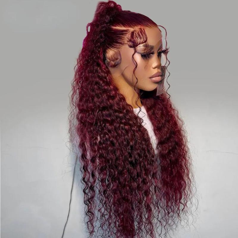 Hair Wigs | 99J Burgundy 13X4 Hd Lace Water Wave Frontal Wigs Human Hair Glueless Red Colored Brazilian Wigs 36 Inch Deep Wave Wig Hair Wigs 613 Blonde Color