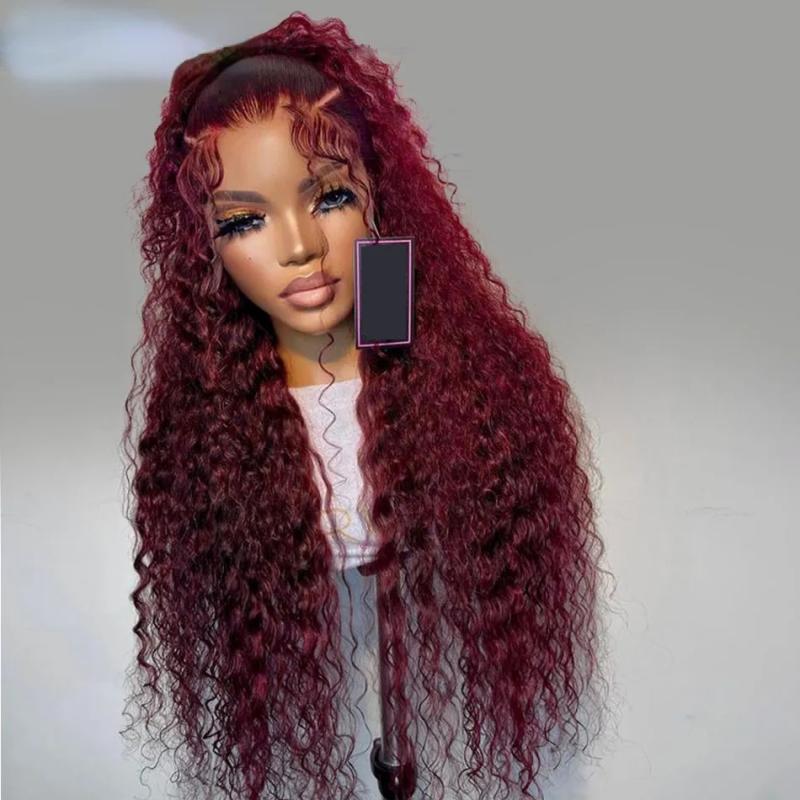 Hair Wigs | 99J Burgundy 13X4 Hd Lace Water Wave Frontal Wigs Human Hair Glueless Red Colored Brazilian Wigs 36 Inch Deep Wave Wig Hair Wigs 613 Blonde Color